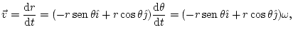 $\displaystyle \vec{v}=\frac{\mathop{\rm d\!}\nolimits r}{\mathop{\rm d\!}\nolim...
...-r\mathop{\rm sen}\nolimits \theta\hat{\imath}+r\cos\theta\hat{\jmath})\omega,
$