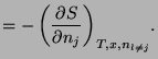 $\displaystyle =-\left(\frac{\partial S}{\partial n_{j}}\right)_{T,x,n_{l\neq j}}\!.$