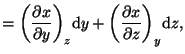 $\displaystyle =\left(\frac{\partial x}{\partial y}\right)_{z}\!\mathop{\mathrm{...
...eft(\frac{\partial x}{\partial z}\right)_{y}\!\mathop{\mathrm{d}\!}\nolimits z,$