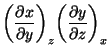 $\displaystyle \left(\frac{\partial x}{\partial y}\right)_{z}\!\left(\frac{\partial y}{\partial z}\right)_{x}\!$