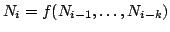 $\displaystyle N_i = f (N_{i-1}, \dots , N_{i-k})$