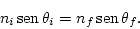 \begin{displaymath}
n_{i}\mathop{\rm sen}\nolimits \theta_{i}=n_{f}\mathop{\rm sen}\nolimits \theta_{f}.
\end{displaymath}