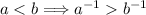 a<b\Longrightarrow a^{-1}>b^{-1}